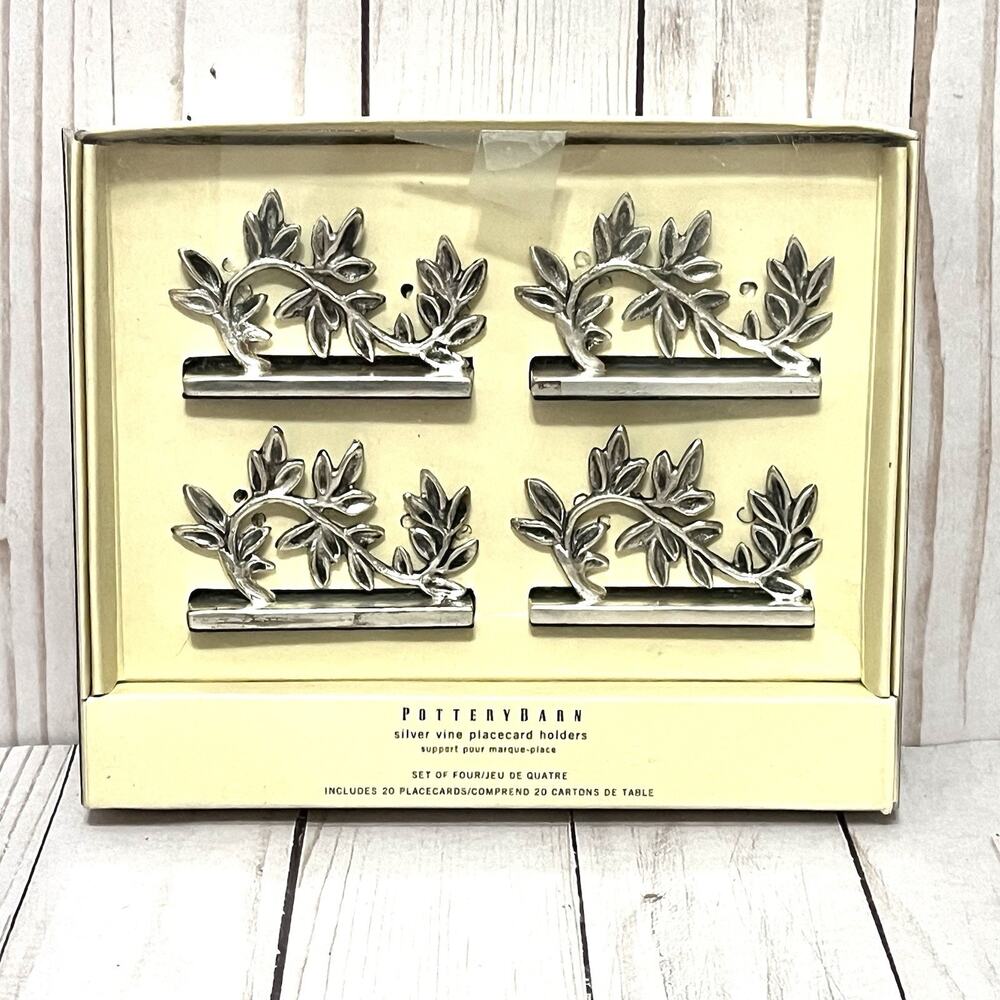 Pottery Barn Silver Vine Leaves Placecard Name Holders Set of 4